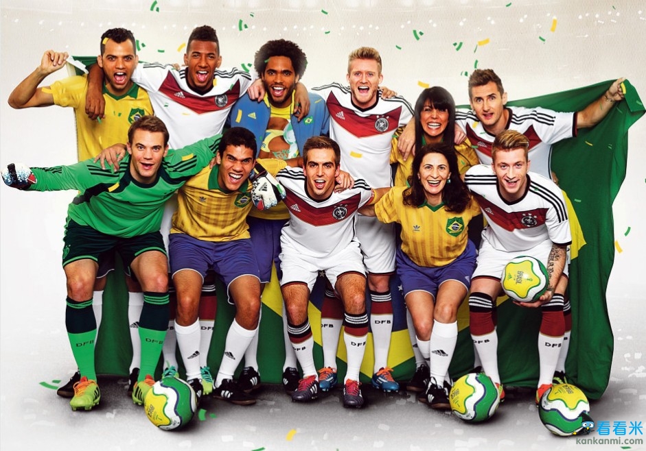 德国助威2014世界杯 众国脚巨星携巴西球迷拍摄海报(图)